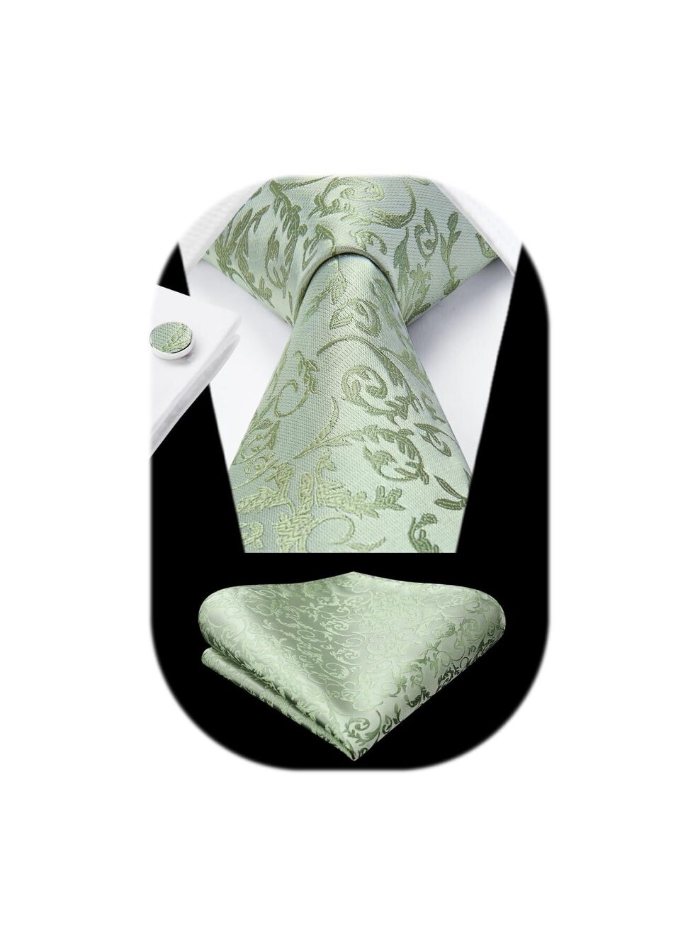 1456 Green Ties Formal Solid Ties and Pocket Square Set Sage Green Paisley